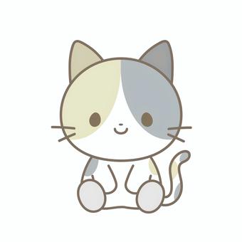 おすわりしている三毛猫のイラスト