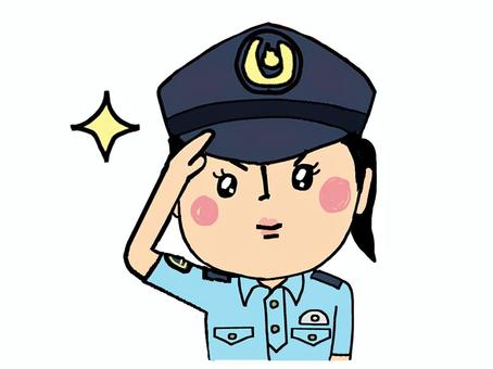 女性警察官の敬礼 女性,半袖,警察官,敬礼,ポーズ,挨拶,瞳,pop調,手描き,挿絵のイラスト素材