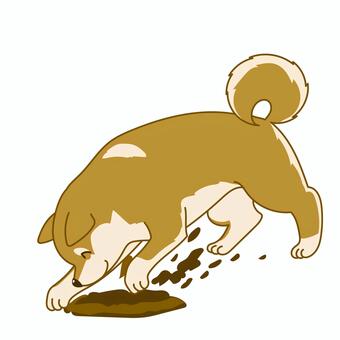 かわいい柴犬のシンプルイラスト穴掘り 犬,ペット,柴犬,手描き,横向,嬉しい,かわいい,アクション,アニマル,挿絵のイラスト素材