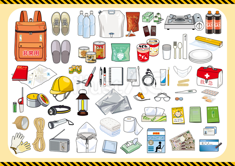 災害用備蓄持ち出しセット 災害,防災,バッグのイラスト素材