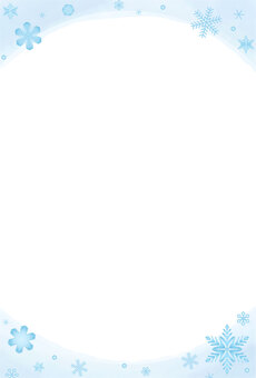 たっぷりの雪の結晶フレーム（水色） 雪の結晶,フレーム,冬,はがき,水彩風,縦型,背景,寒中見舞い,シンプル,上品のイラスト素材