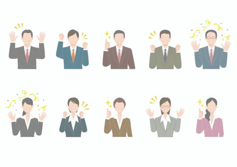 ポジティブなスーツの男女セット 人,よころぶ,スーツ,笑顔,サラリーマン,バンザイ,キラキラ,いいね,紙吹雪,男性のイラスト素材
