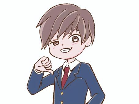 見下す仕草の男子学生 見下す,嘲る,嘲笑う,蔑む,嘲笑,サムズダウン,学生,下げる,ドヤ顔,ニヤけるのイラスト素材