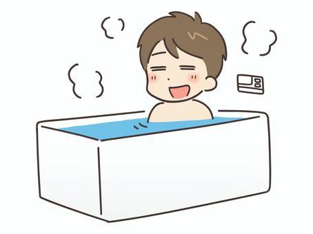 お風呂で温まっている笑顔の若い男性 男性,お風呂,入浴,風呂,浴室,バスルーム,バスタイム,男,人物,人のイラスト素材