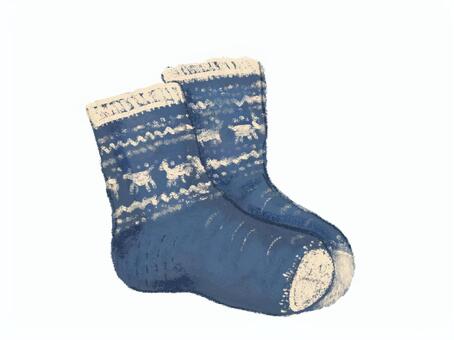 ソックス　青 靴下,毛糸,防寒,編み込み,リアル,手描きのイラスト素材