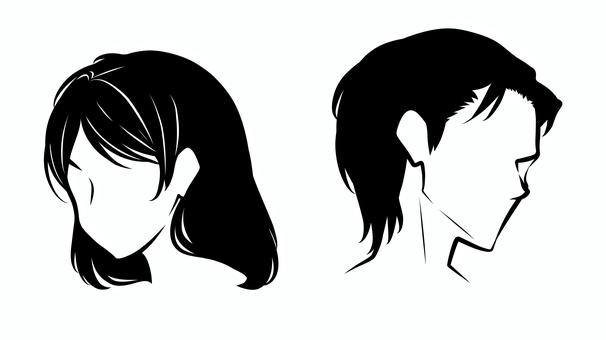 横顔の男女シルエット シルエット,横顔,男女,人物,女性,男性,キャラクター,モノクロ,表情なし,挿絵のイラスト素材