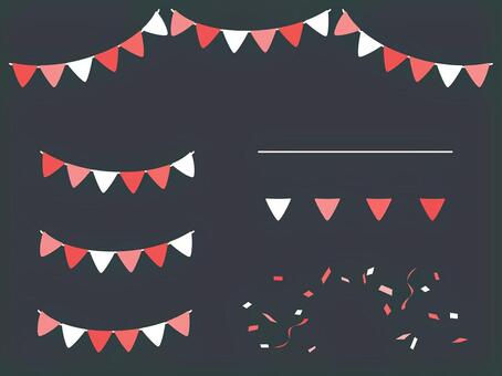 手書き風・赤色のガーランドと紙吹雪 ガーランド,フラッグ,旗,三角旗,紙吹雪,パーティ,誕生日,バースデー,お祝い,イベントのイラスト素材