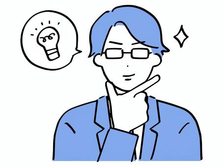 アイデアをひらめく眼鏡の若いビジネスマン ビジネス,男性,ビジネスマン,笑顔,人物,人,営業,スーツ,20代,会社員のイラスト素材