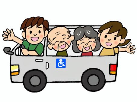 Fun nursing care shuttle bus_4 people_gray color, long-term care shuttle bus, welcome to the car, pickup, JPG and PNG