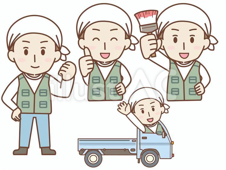 左官屋さん男性セット 左官,土木,ペンキのイラスト素材