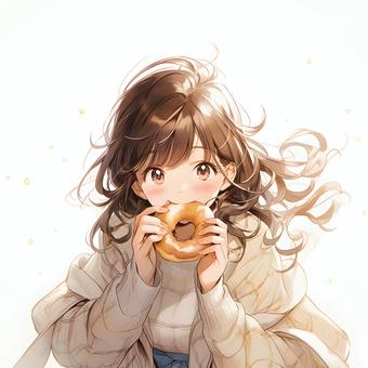 Illustration, girl, donuts, stare, 