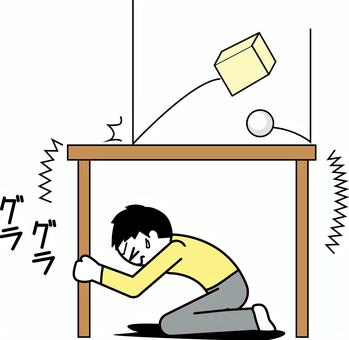 地震守る  地震守る  地震,机,避難,隠れる,揺れる,落下物,守る,屋内,人物,デフォルメのイラスト素材