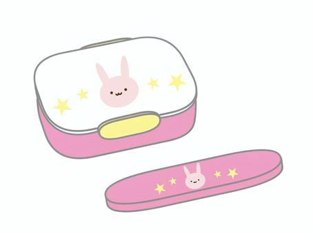 お弁当箱とお箸ケース ウサギ お弁当セット,弁当箱,箸入れ,お箸ケース,弁当,箸,遠足,昼食,幼児,子どものイラスト素材