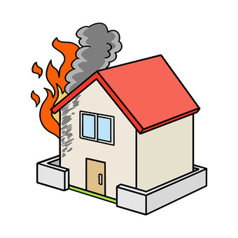 戸建て住宅の火事 火事,家,燃える,消防,戸建て住宅,火災,出火,火,住宅火災,火の用心のイラスト素材