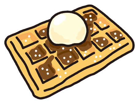 ベルギー発祥ベルギーワッフル ワッフル,ベルギーワッフル,ベルギー,焼き菓子,アイス,アイスクリーム,四角,チョコ,チョコレート,スイーツのイラスト素材