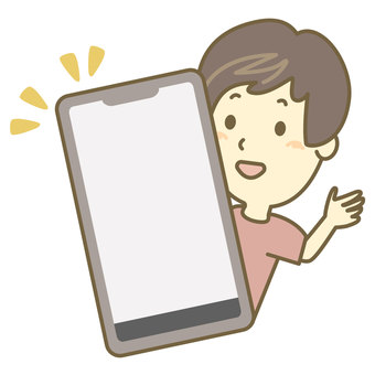 男性とスマートフォン スマホ,スマートフォン,男性,若者,楽しい,人物,上半身,スマホ画面,携帯電話,イラストのイラスト素材