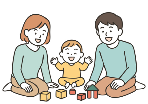 積み木遊びを楽しむ親子