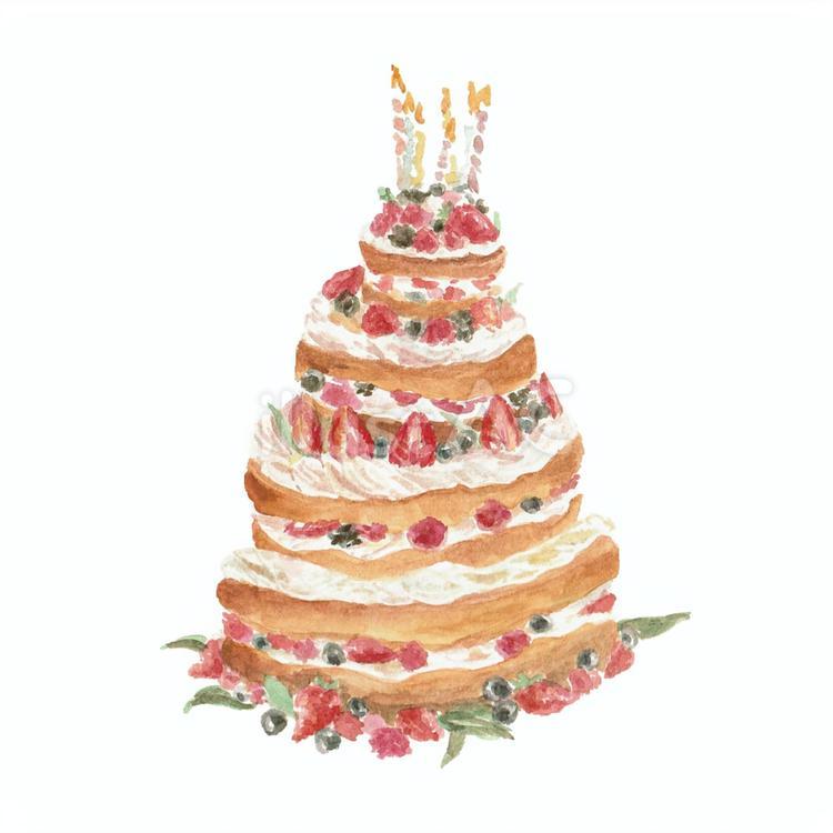ケーキ 水彩画 手描き 苺ショートケーキ【手描き水彩画】のイラスト素材 [78540524