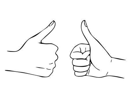 手書きのハンドサイン　Good（白黒） 手,ポーズ,ハンドサイン,手書き,手描き,イラスト,グッド,グッジョブ,ok,ナイスのイラスト素材