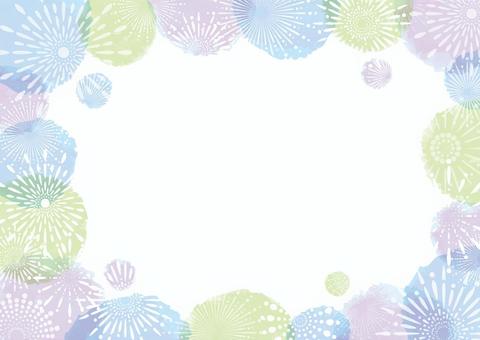 花火　フレーム1５A 花火,フレーム,水玉,背景,水彩風,ポストカード,メッセージカード,かわいい,円,みどりのイラスト素材