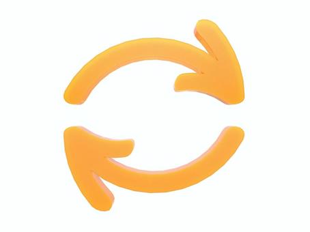 オレンジ色の同じ所をリピートする矢印 マーク,方角,リピート,丸い,繰り返し,一周,回転,回る,戻る,元通りのイラスト素材