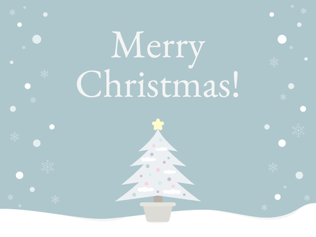クリスマスカード　ツリー クリスマスカード,クリスマス,クリスマスツリー,ホワイトクリスマス,雪,雪の結晶,水色のイラスト素材