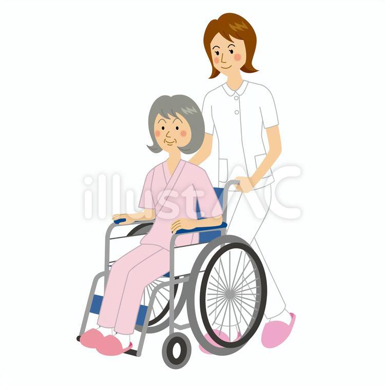 車いすを押す看護師 医者,看護師,車いすのイラスト素材