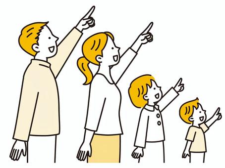 上を見上げて指差しする４人の家族 目指す,家族,上,指差し,未来,将来,女性,目標,人,進めのイラスト素材