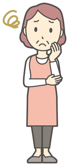  エプロンおばちゃん-123-全身 困った,おばちゃん,エプロン,お母さん,ママ,中年,おばさん,主婦,人物,かわいいのイラスト素材