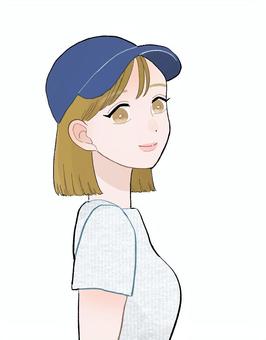 キャップボブ女子 人,女,キャップ,ボブヘア,かわいい,美女,美人,アイコン,tシャツ,金髪のイラスト素材