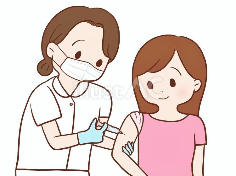 注射を受ける女性(マスクありカラー) 女性,看護師,医療のイラスト素材