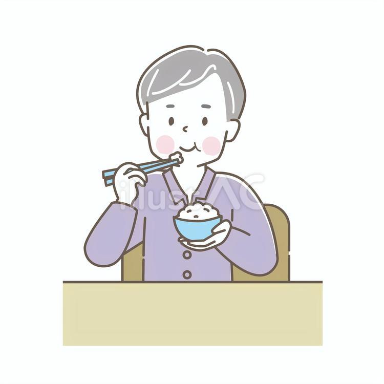 ご飯を食べるシニア男性 ご飯,シニア,男性のイラスト素材