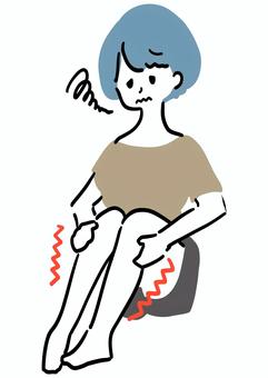 足のむくみに悩む女性 足,むくみ,ふくらはぎ,痛い,女性,シンプル,ラフタッチ,手書き風,イラスト,ベクターのイラスト素材