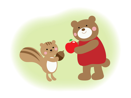 Illustration, bear, squirrel, apple, JPG and PNG