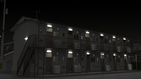 昭和のアパート（夜） アパート,建物,賃貸,住まい,暮らし,古い,中古,物件,昭和,住宅のイラスト素材