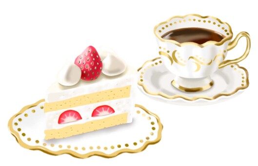 苺ショートとおしゃれなカップのコーヒー 苺,ケーキ,果物,コーヒー,喫茶,カフェ,おやつ,甘い,美味しい,スイーツのイラスト素材