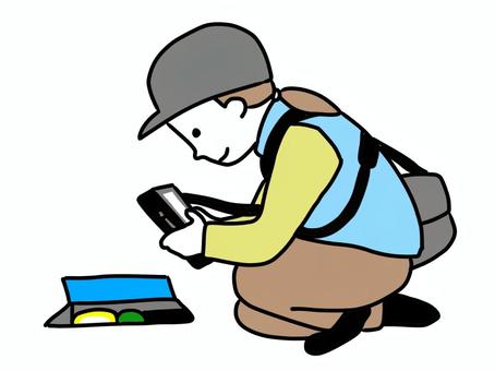 座って作業する検針員さん 作業員,検針,検針員,女性,座る,機器,操作,水道料,仕事,仕事中のイラスト素材