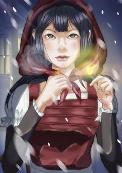 マッチ 女性,マッチ,雪,頭巾,冬のイラスト素材