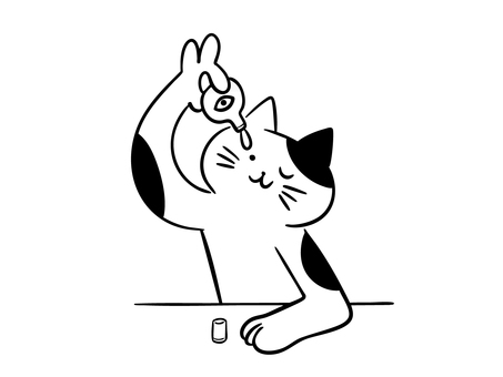 目薬を指す猫（モノクロ） 猫,目薬,かゆみ,痛み,疲れ目,かすみ目,点眼,点眼薬,リフレッシュ,暮らしのイラスト素材