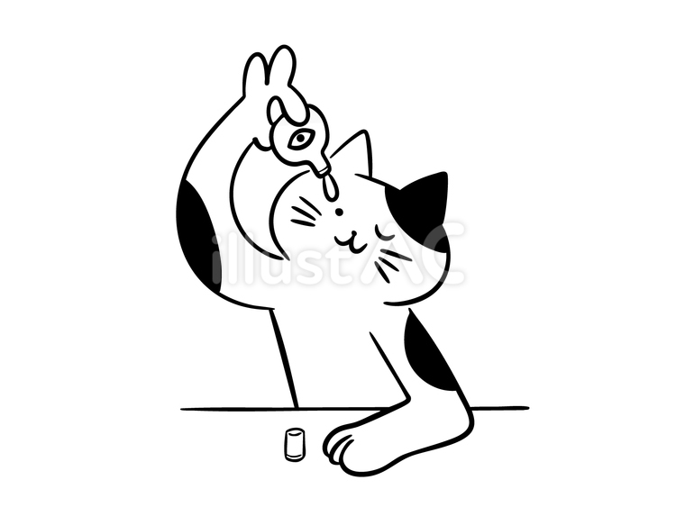 目薬を指す猫（モノクロ） 猫,目薬,かゆみのイラスト素材