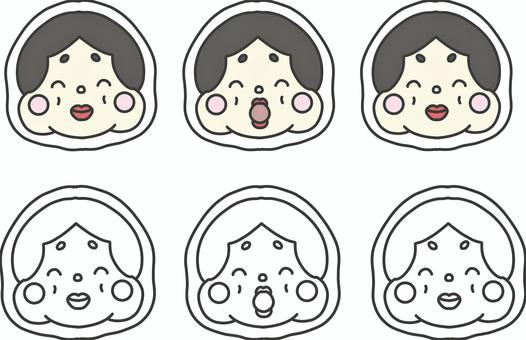 おかめのカラーと線画シールアイコンセット おかめのカラーと線画シールアイコンセット おかめ,節分,2月,豆まき,鬼退治,行事,保育園,幼稚園,学校,園だよりのイラスト素材