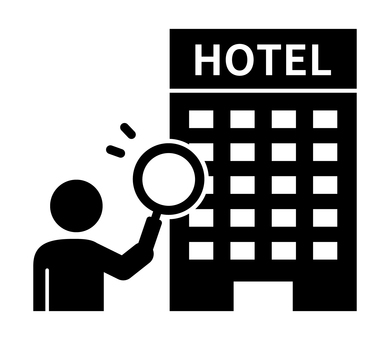 ホテルをルーペで見る人 ホテルをルーペで見る人 ホテル,探す,宿泊,検索,ルーペ,人物,アイコン,建物,施設,見るのイラスト素材