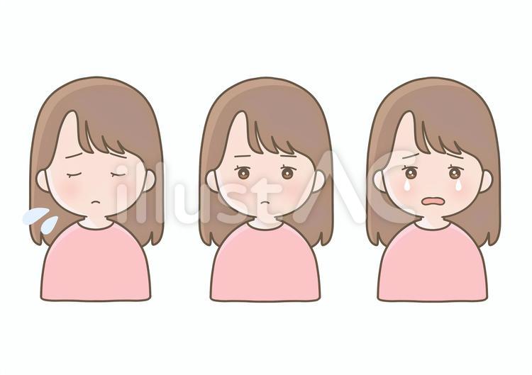 女性　悲しい/しょんぼり顔のセット 人,人物,女のイラスト素材