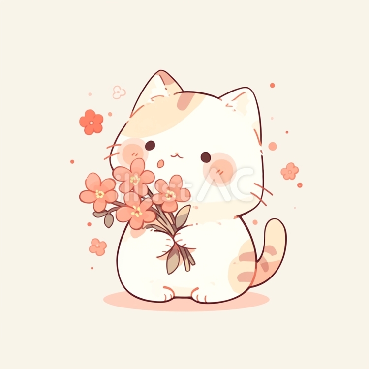 花束を持つネコ1 動物,ネコ,可愛いのイラスト素材