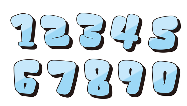 オリジナル数字セットE　影 数字,フォント,オリジナル,文字,フチ文字,袋文字,ポップ,ラフ,落書き風,手書き風のイラスト素材