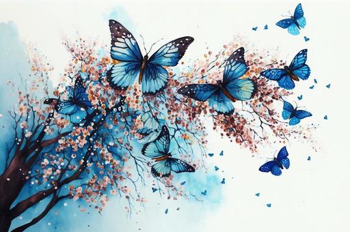 Illustration, cherry blossoms, swallowtail butterfly, spring, 