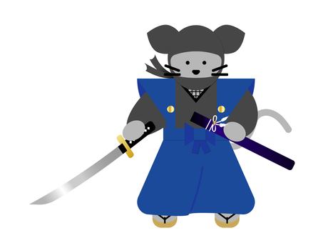 忍者マウス＿侍 マウス,忍者,ネズミ,動物,侍,刀,日本刀,鞘,刀袋,草履のイラスト素材