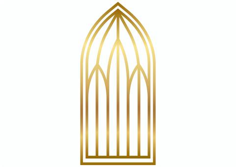 シンプルな教会の窓イメージ⓷金 教会,窓,アーチ窓,ステンドグラス,チャペル,ゴシック,洋風,シンプル,アイコン,マークのイラスト素材