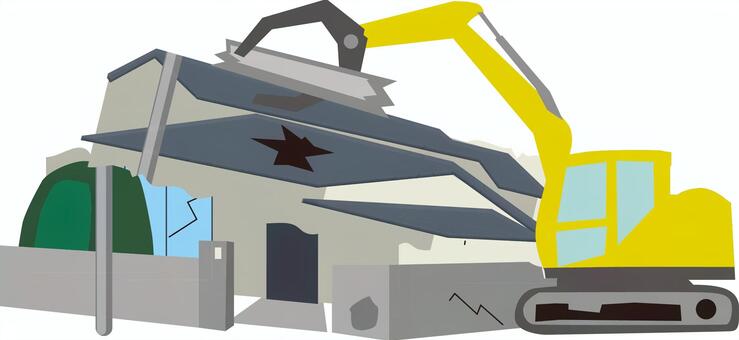 住宅解体 重機,解体用,一軒家,車両,アーム,稼働,作業,現場,イメージのイラスト素材