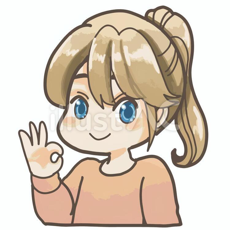 OKサインをする女の子 ジェスチャー,了解,女の子のイラスト素材